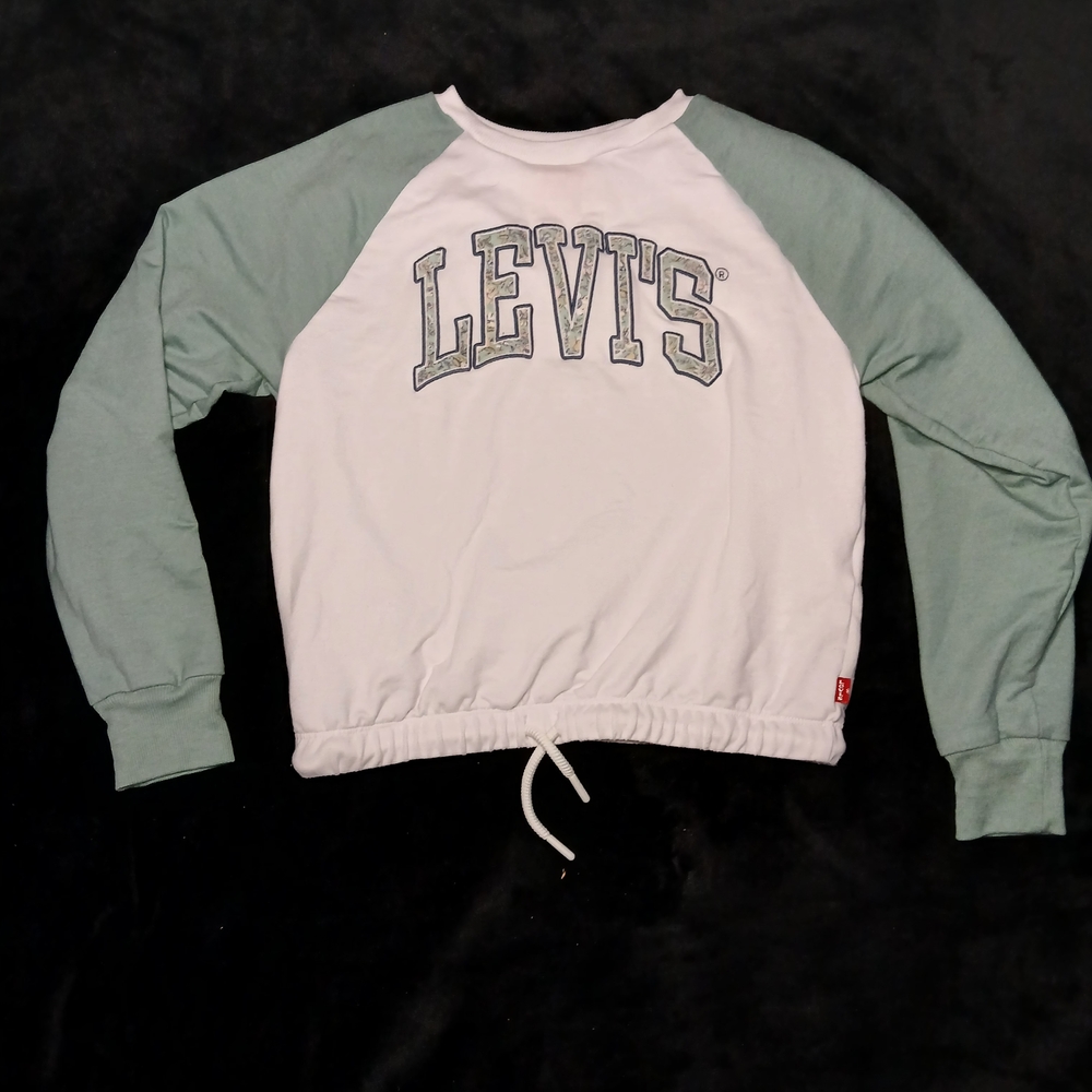 Levi's Logo White Green Cropped Raglan Sweatshirt Giftable Gielhoodcore NWOT